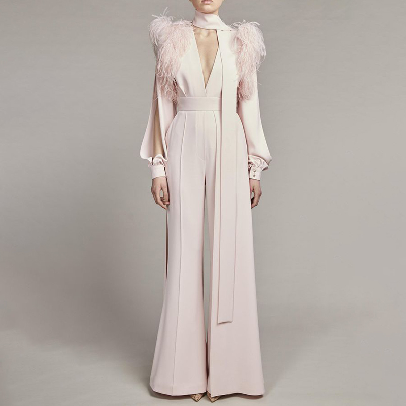 Fashion Feather Stitching Jumpsuit