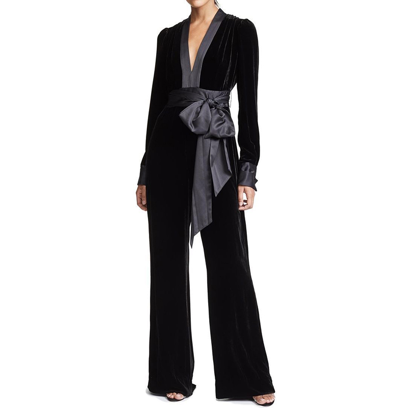 Elegant Velvet Contrast Jumpsuit