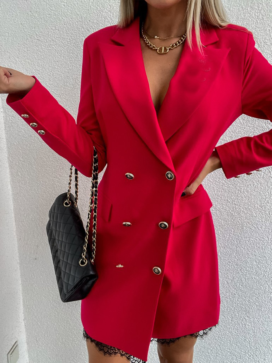New Double breasted Lace Mid length Suit Dress