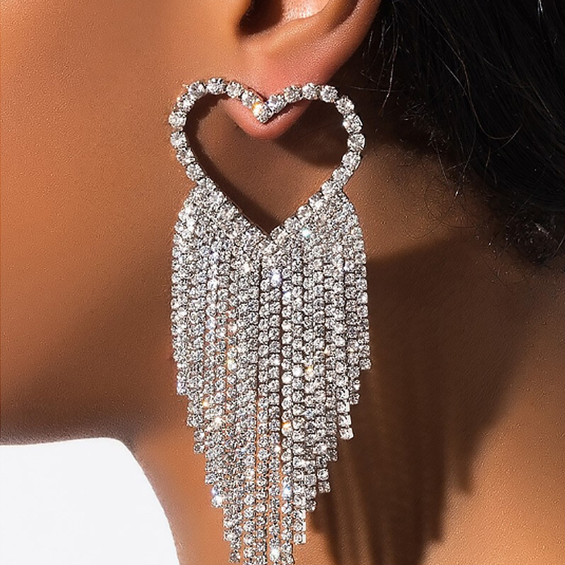 Fringed Diamond Heart Earrings