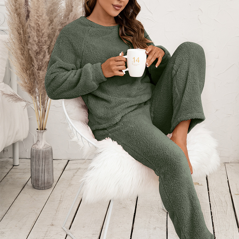 Loose Casual Homewear Double Sided Plush Two Piece Set
