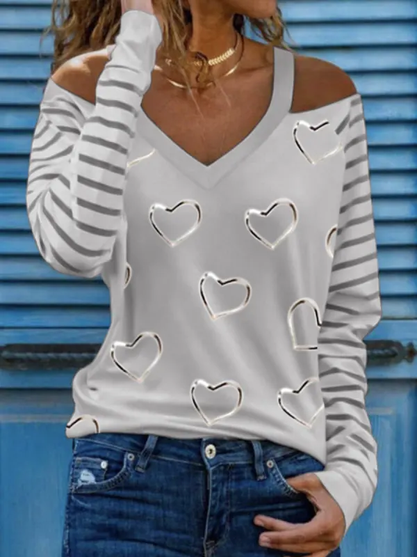 Casual Long Sleeve Love Print T-shirt - Oasisjoy.com 