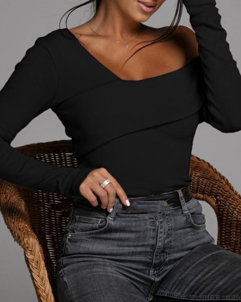 Off Shoulder Long Sleeve Slim Fit T Shirt
