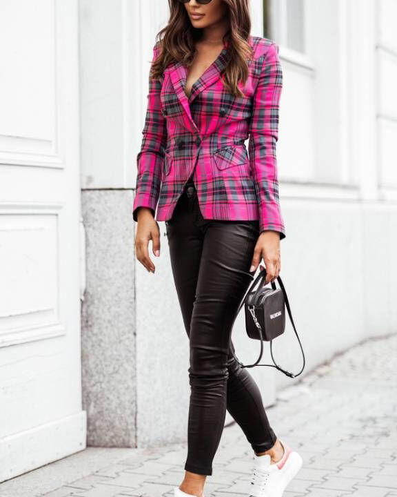 Elegant And Stylish Print Plaid Small Blazer