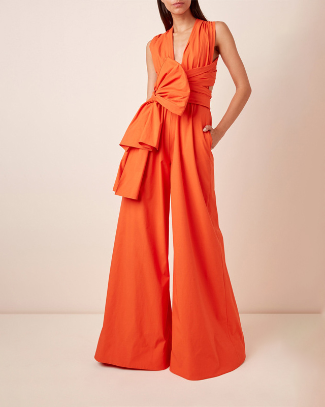 V Neck Bow Backless Jumpsuit