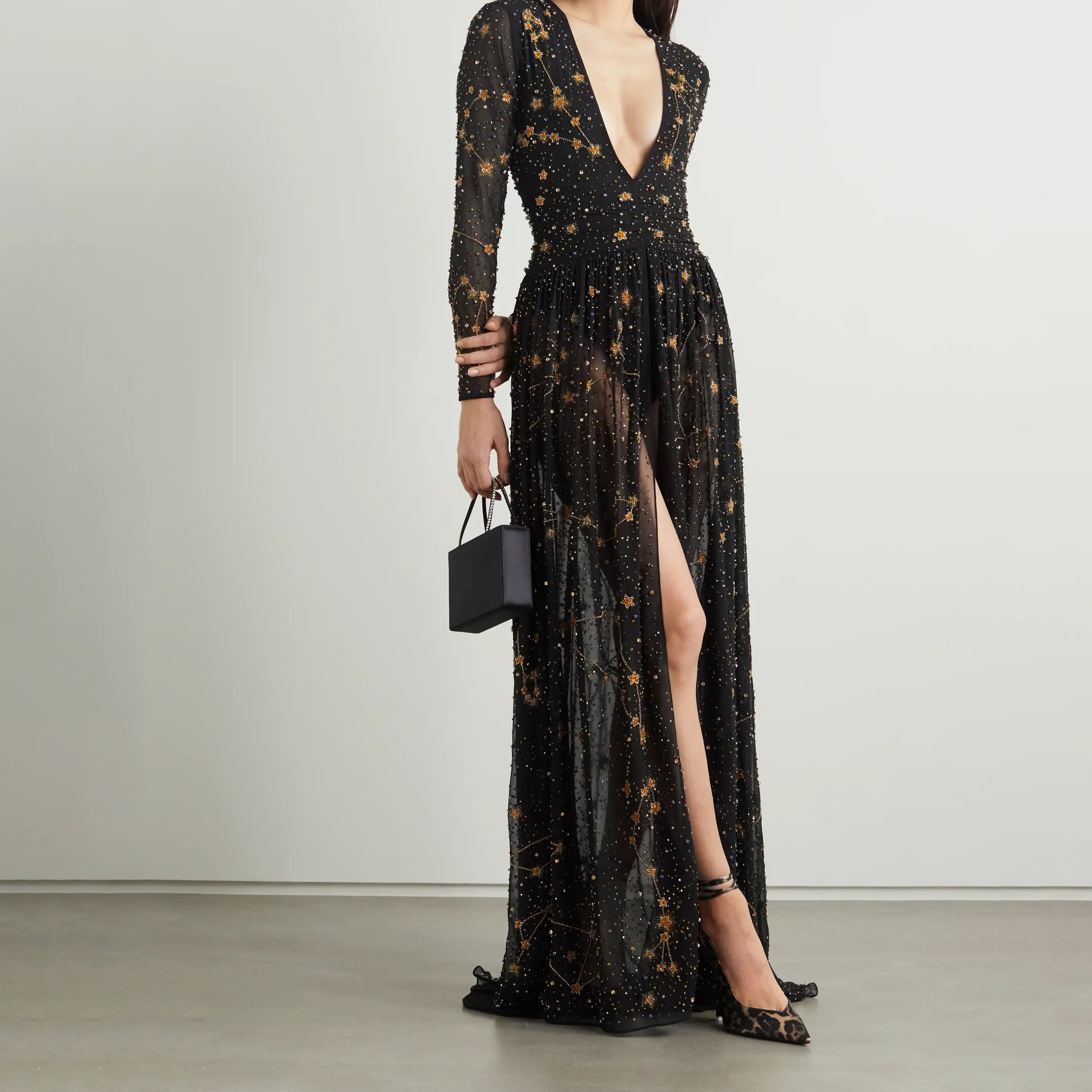 Women's Elegant Bronzing Print Long Slit Dress