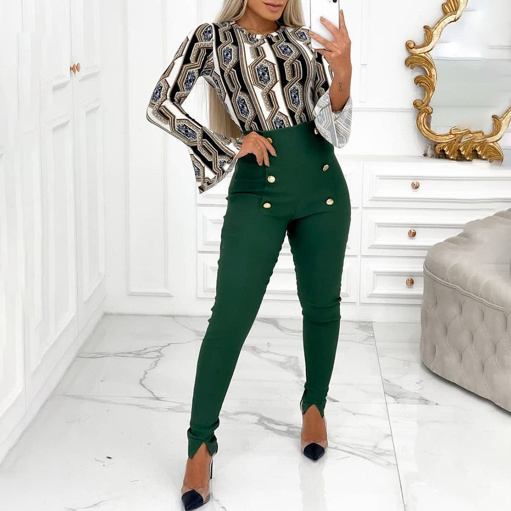 Women's Fashion Vintage Gold Button Print Suit