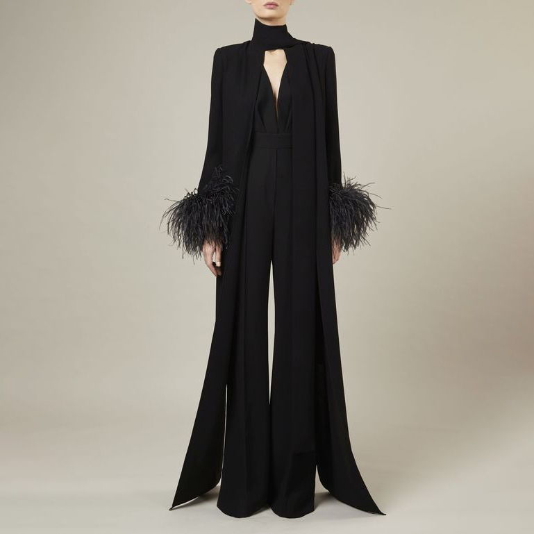Women's Elegant Feather Embellished Streamer Jumpsuit