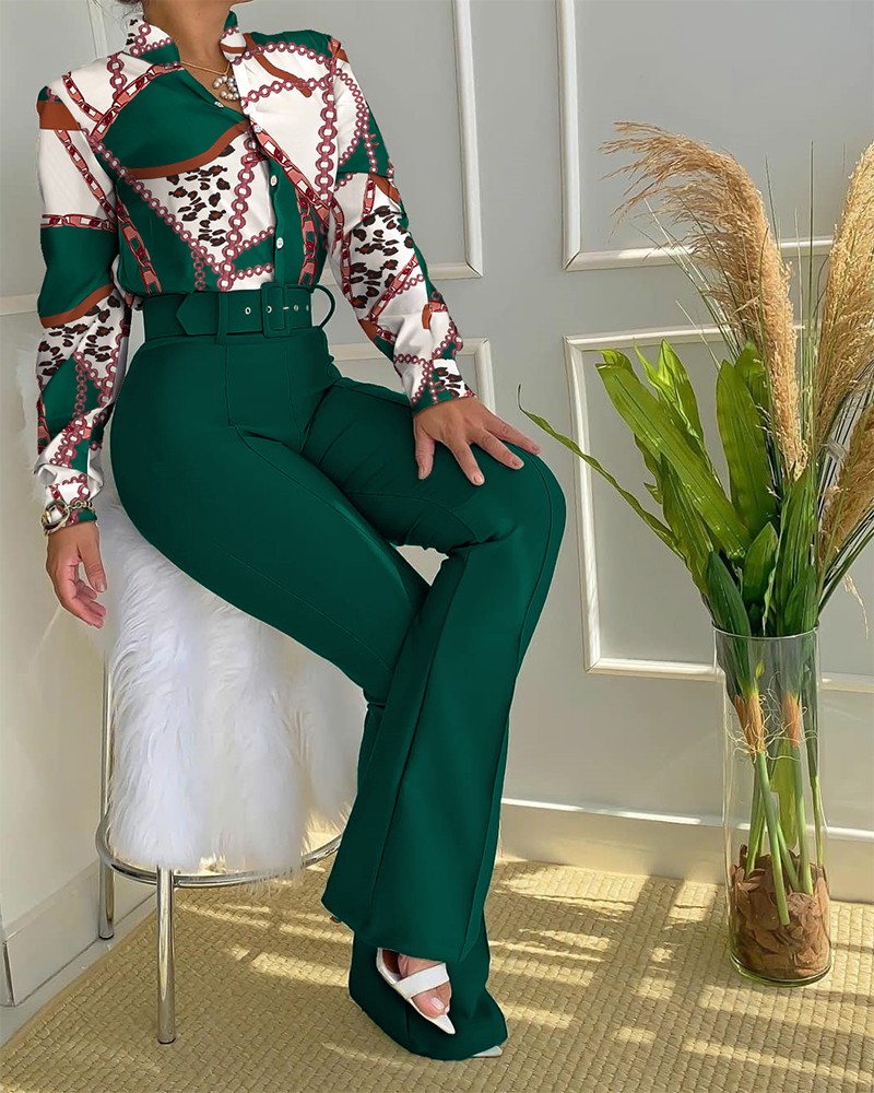 Fashionable Long Sleeve Shirt Printed Suit