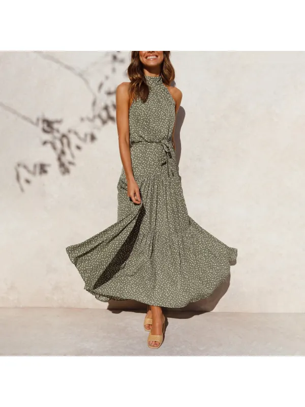 Fashion Casual Polka Dot Halterneck Dress - Minicousa.com 