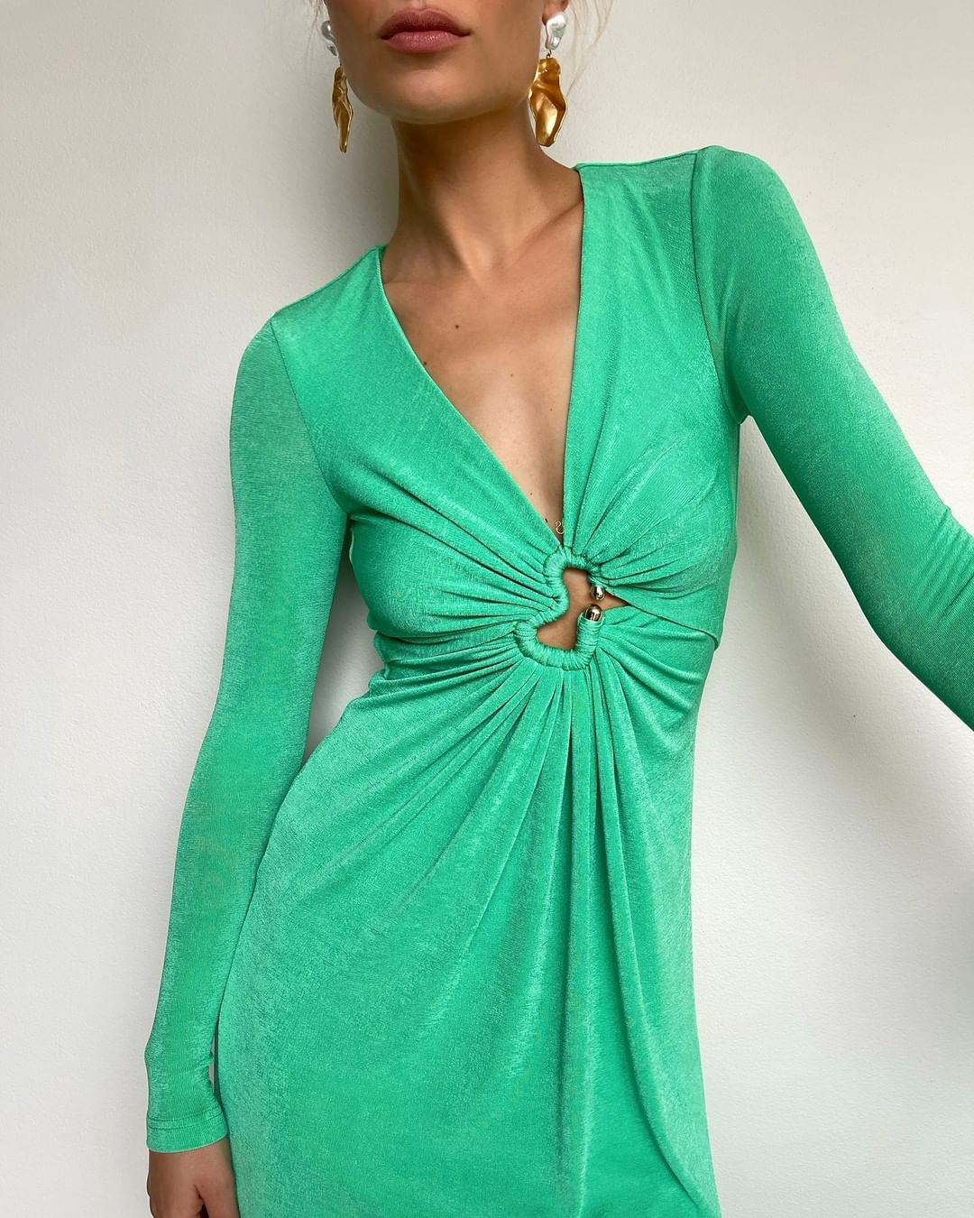 V neck Long sleeve Embellished Cutout Slim fit Dress
