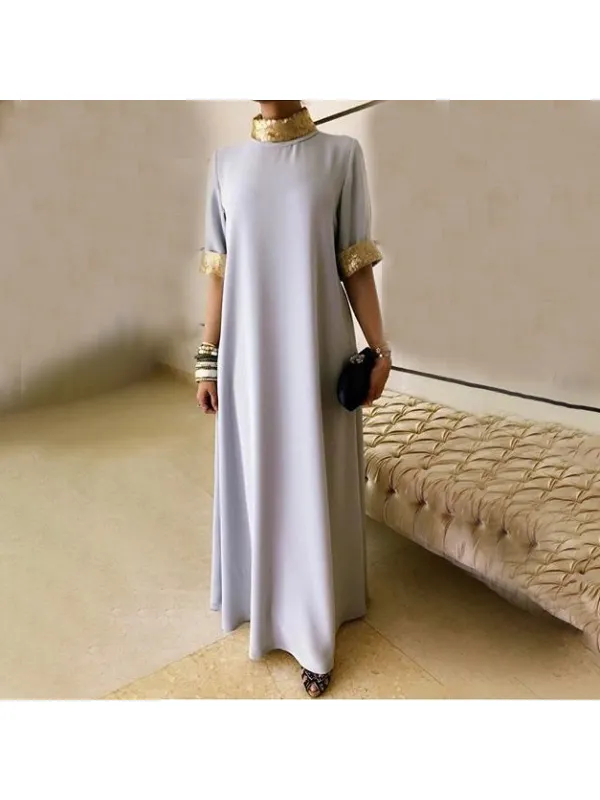 Women's Elegant Bronzing Short Sleeve Loose Long Dress - Ininrubyclub.com 