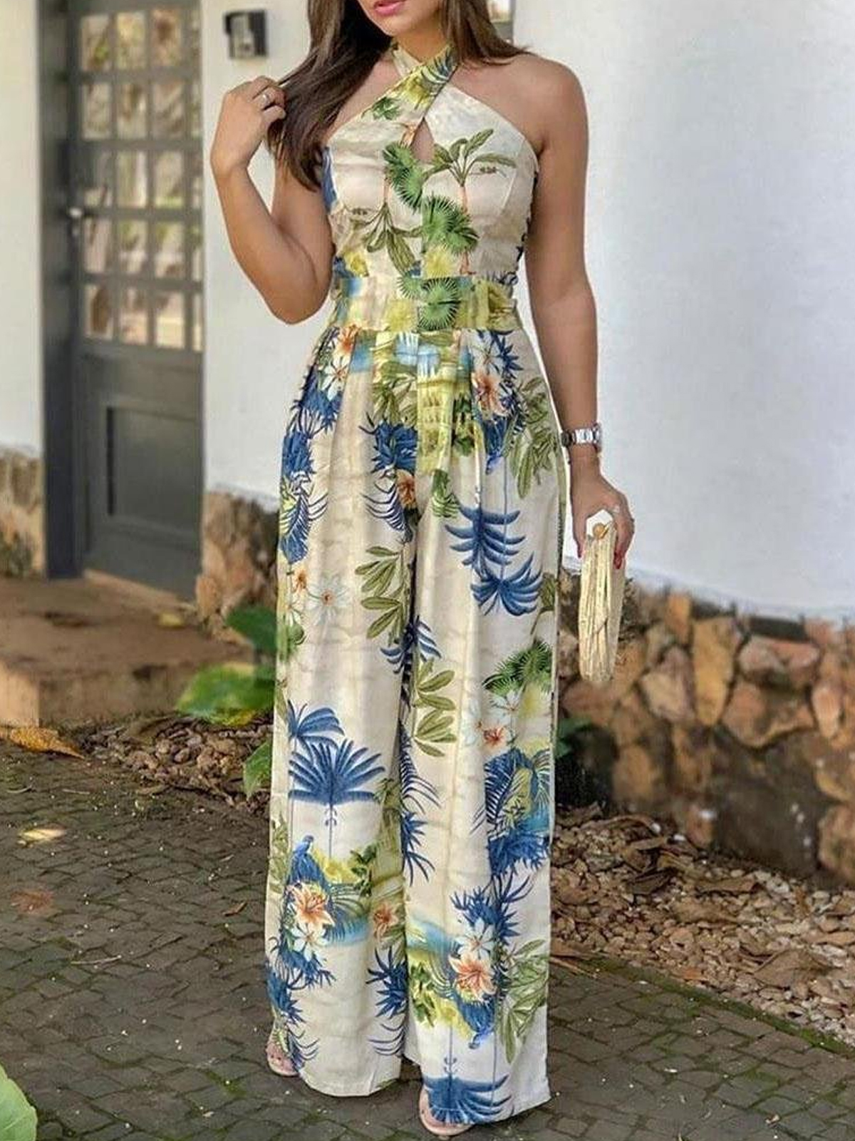 Floral Print Halter neck Sleeveless Jumpsuit