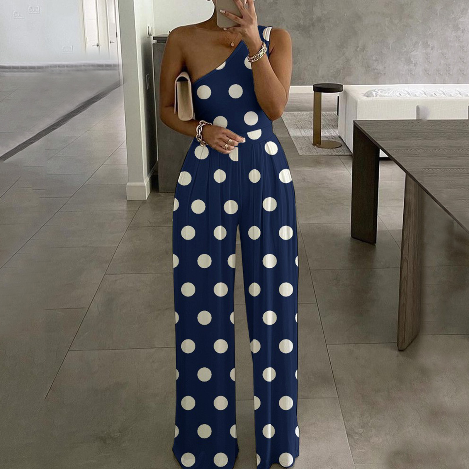 Print One Shoulder Sleeveless Jumpsuit