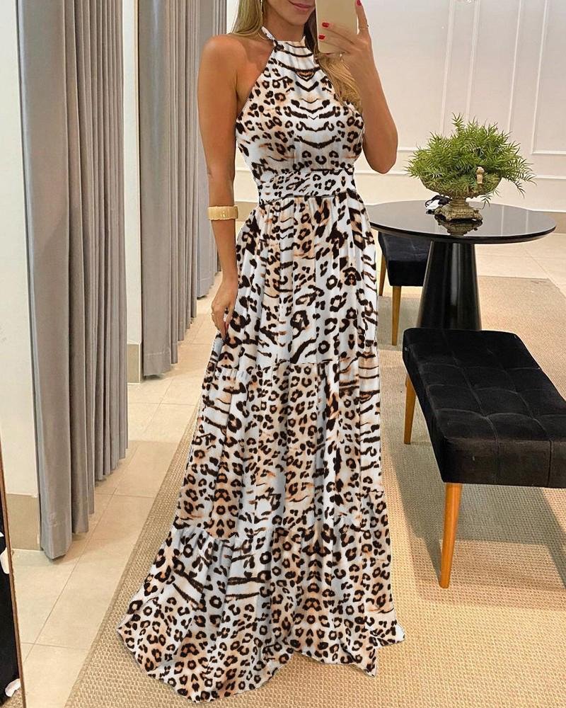 Leopard Print Halterneck Dress