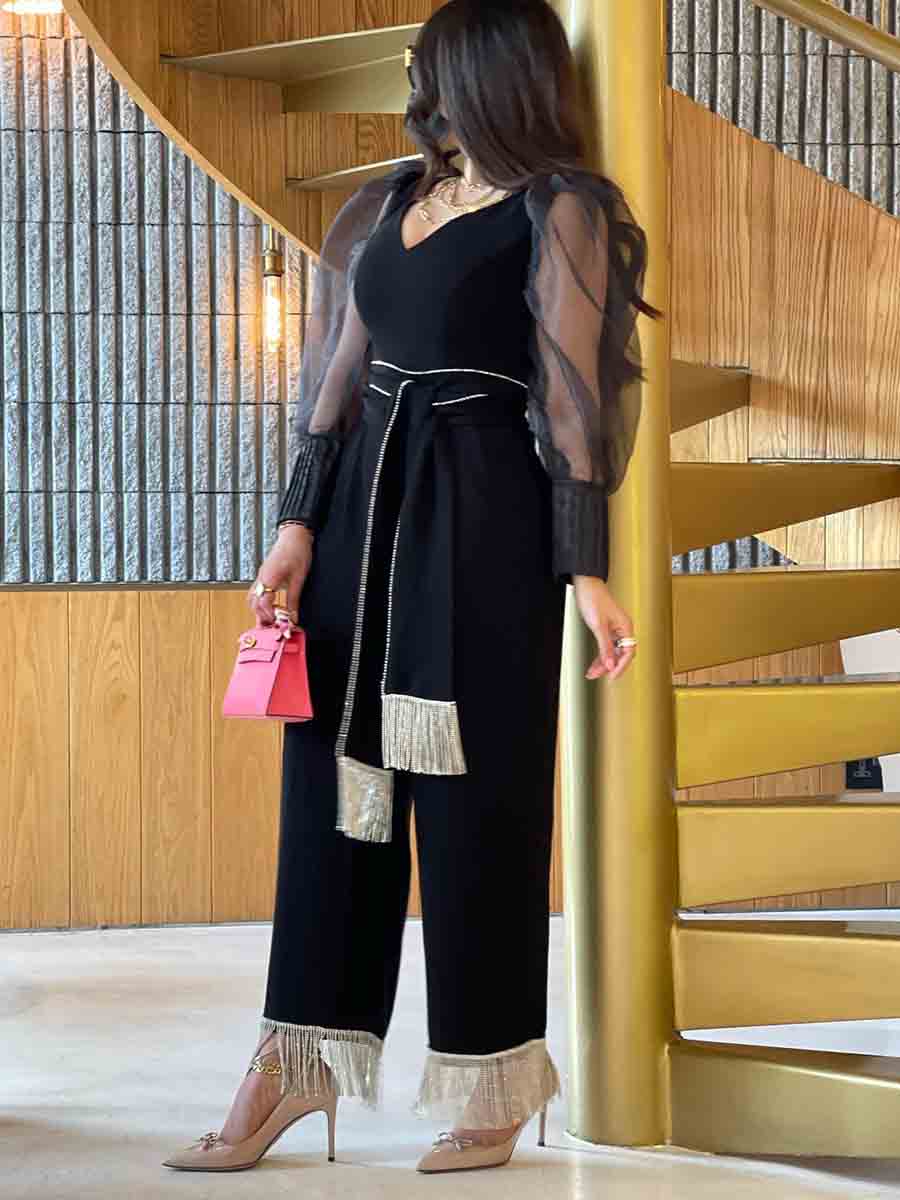 Women Fashion Holiday Party Tassel Jumpsuit