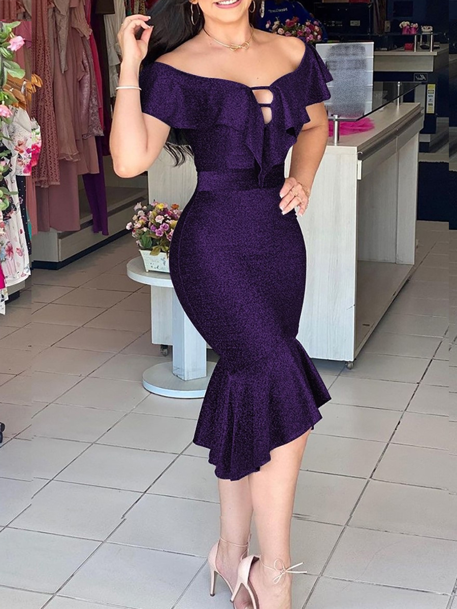 Women's Fashion Elegant Print Ruffle Dress
