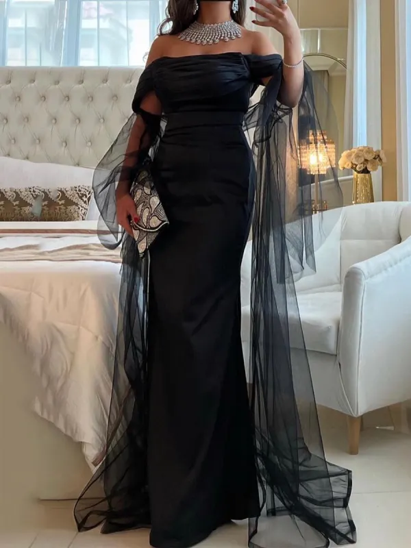 Ladies Elegant Fashion Tulle Party Off Shoulder Long Dress - Ininrubyclub.com 