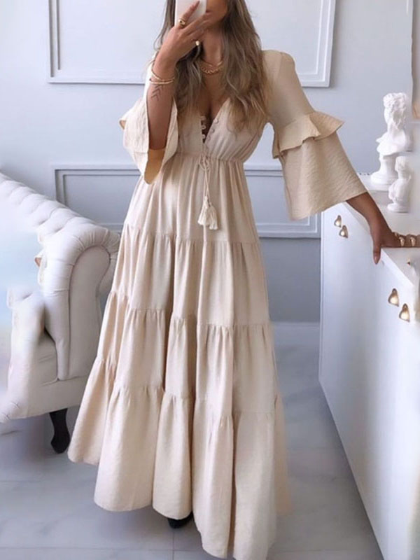 Ladies Elegant V Neck Tie Dress