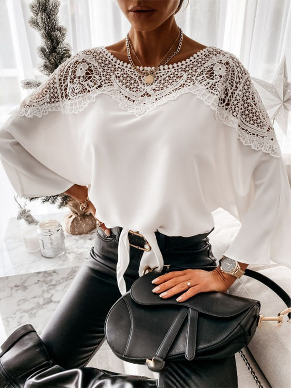 Ladies Elegant Long Sleeve Lace Lace Shirt