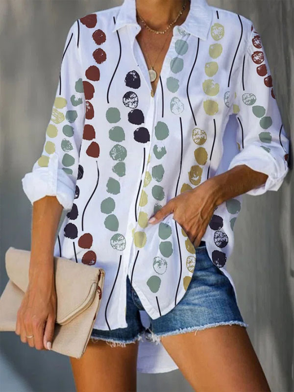 Ladies Fashion Print Lapel Long Sleeve Shirt