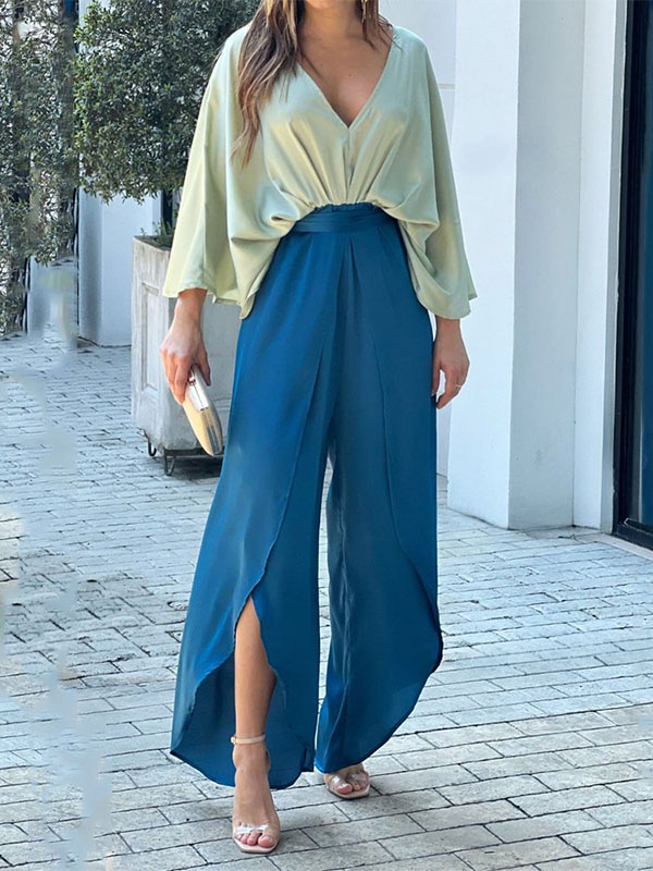 Ladies Elegant Loose Top Wide Leg Pants Set
