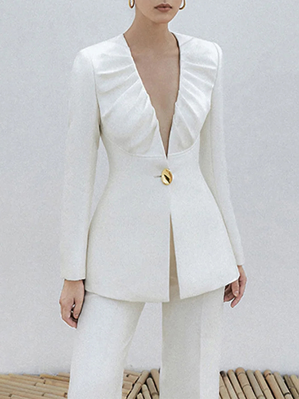 Ladies Elegant Solid Color V Neck Blazer