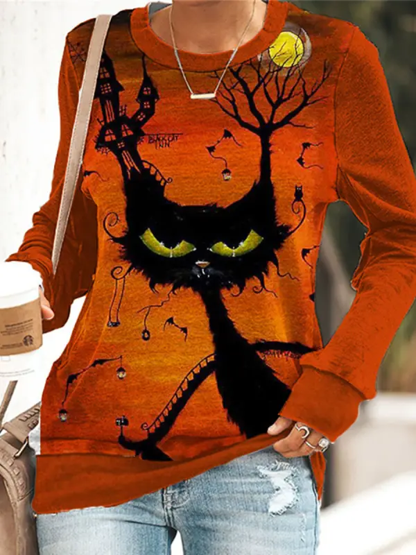 Women's Halloween Printed Long Sleeve Sweatshirt - Minicousa.com 