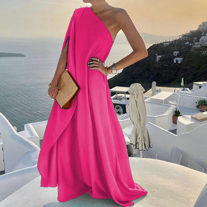 Ladies Elegant Fashion Loose One Shoulder Dress