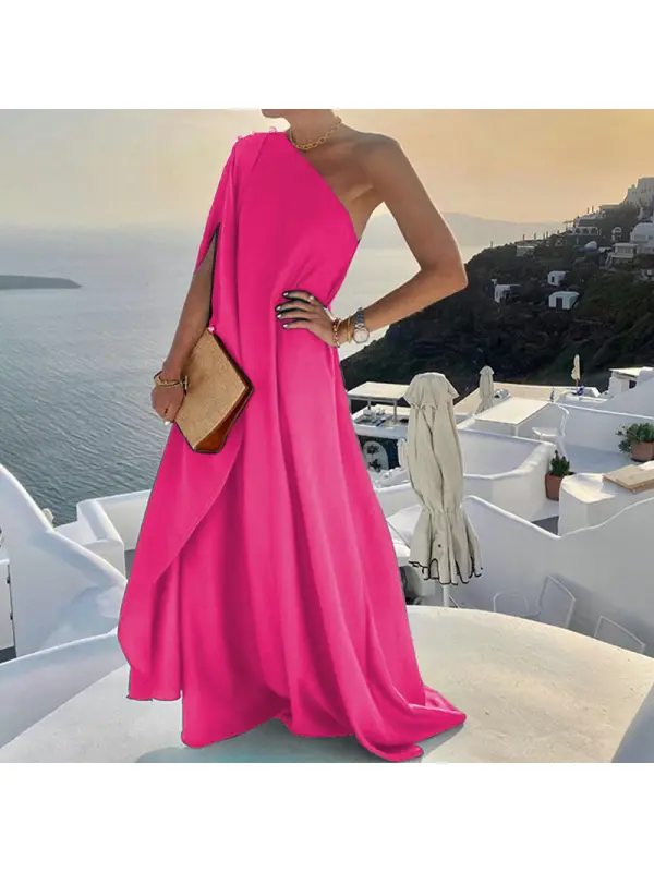 Ladies Elegant Fashion Loose One Shoulder Dress - Minicousa.com 