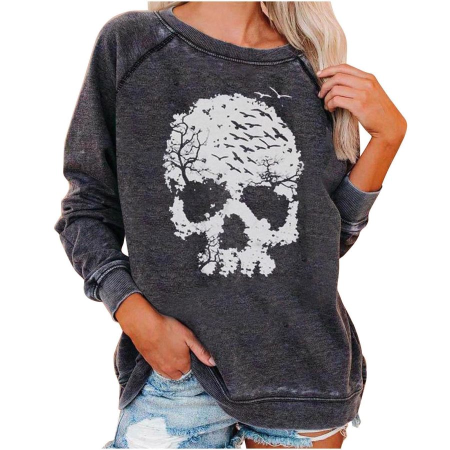 

Women's Halloween Skull Funny Print Sweatshirt