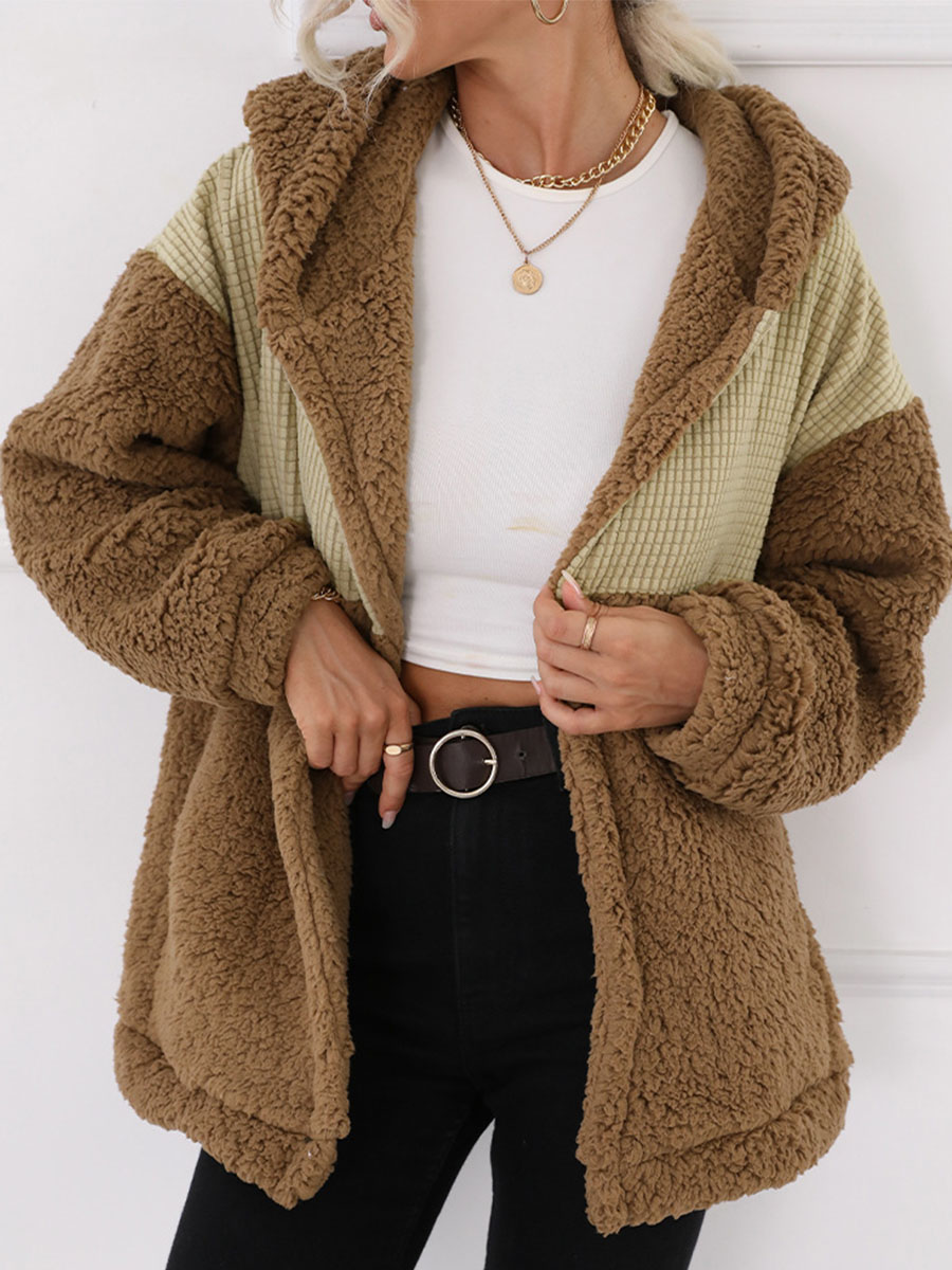 Solid Color Loose Lamb Wool Thick Cardigan Coat