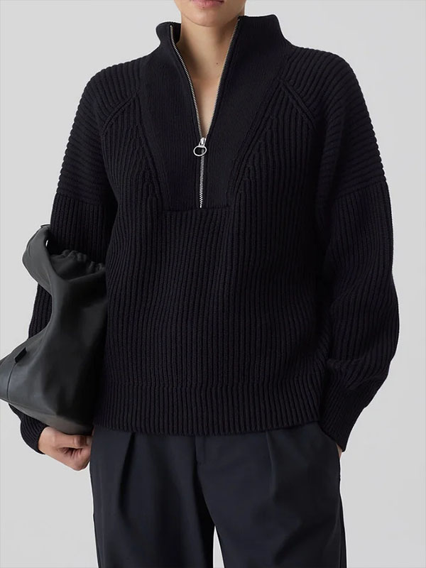 Ladies Elegant Fashion Solid Color Loose Sweater