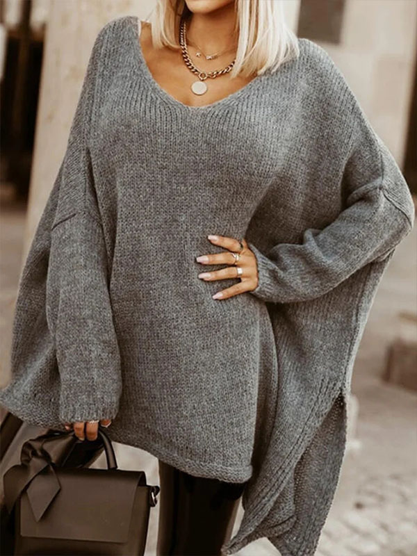 Ladies Elegant Fashion Solid Color Loose Sweater