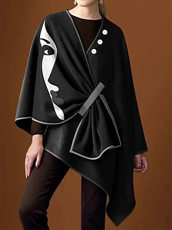 Ladies Elegant Fashion Face Print Shawl Jacket
