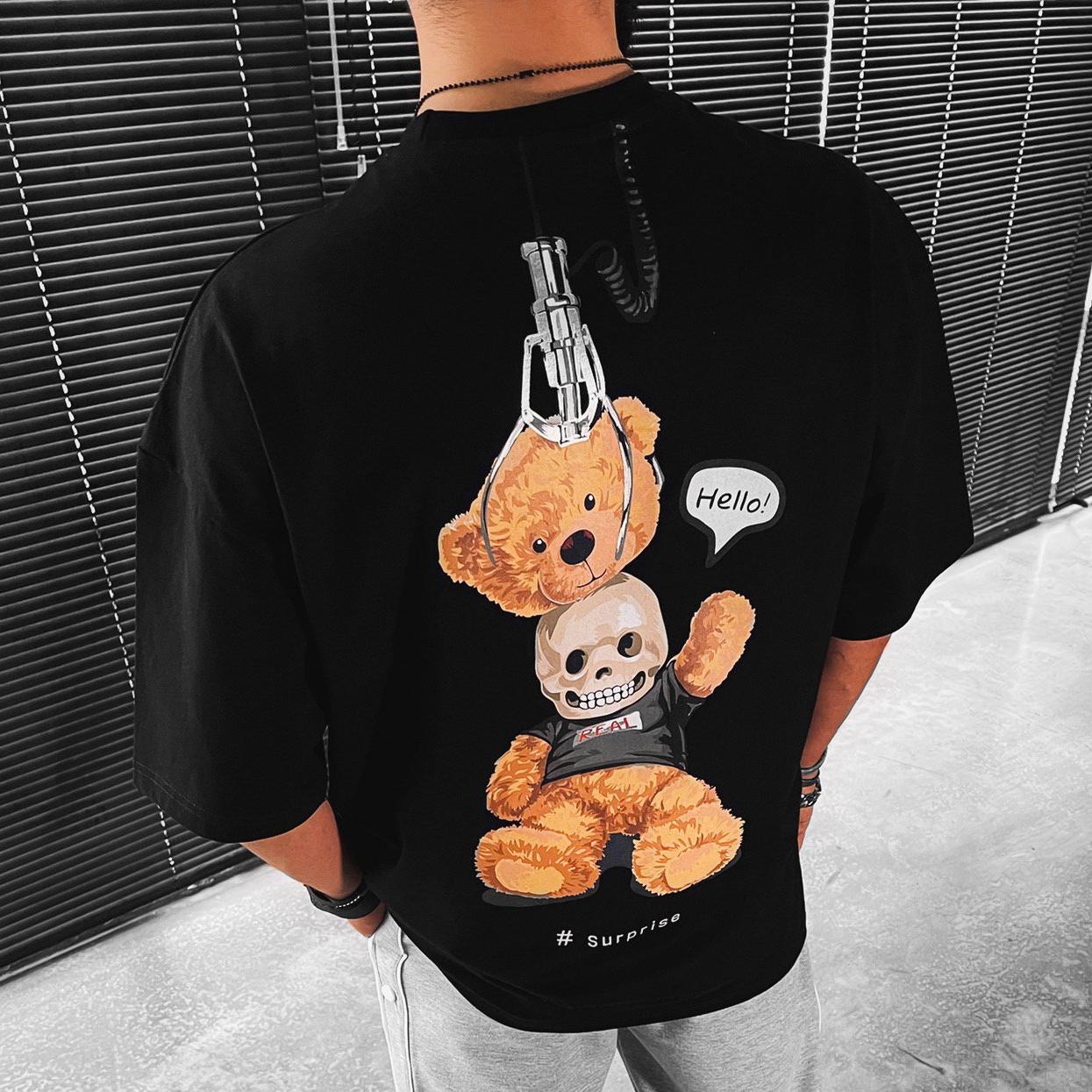 Surprise Letter Teddy Bear Print Short sleeved T shirt
