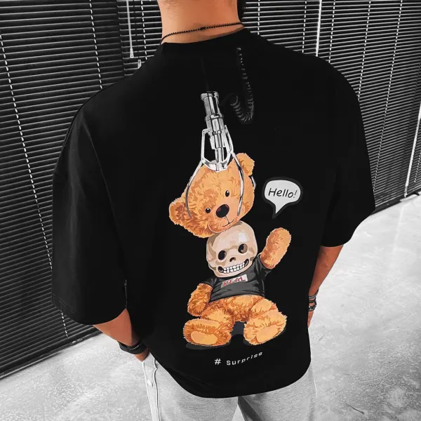 Surprise Letter Teddy Bear Print Short-sleeved T-shirt - Paleonice.com 