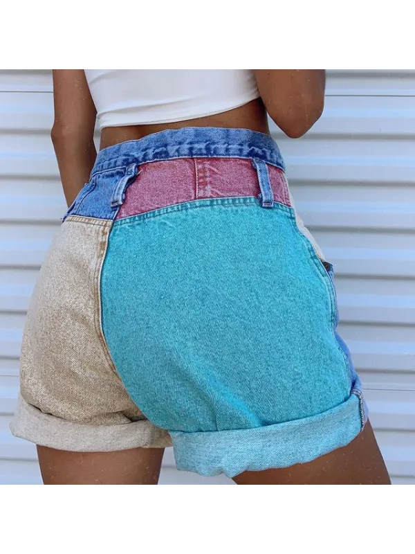 Fashion Casual Stitching Denim Shorts - Realyiyi.com 