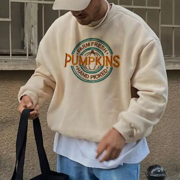 Retro Halloween Men's Pumpkin Crew Neck Sweatshirt - Paleonice.com 