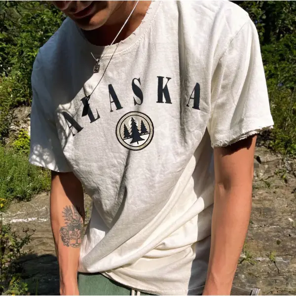 Men's Vintage Alaska Print T-Shirt - Veveeye.com 