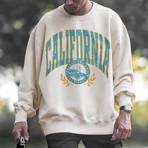 Oversized California Vintage Round Neck Sweatshirt - Yiyistories.com 