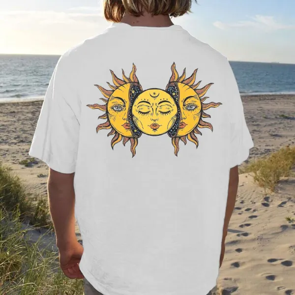 Мужская модная футболка с абстрактным принтом в стиле хиппи и солнцем - Paleonice.com 