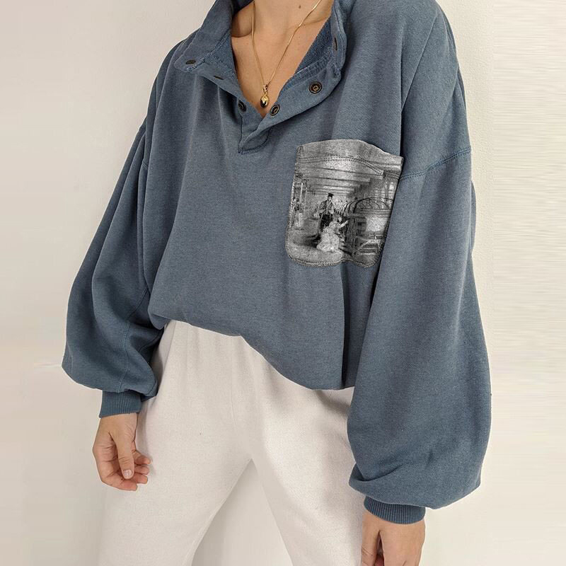Ladies Casual Long sleeved Vintage Printed Sweatshirt
