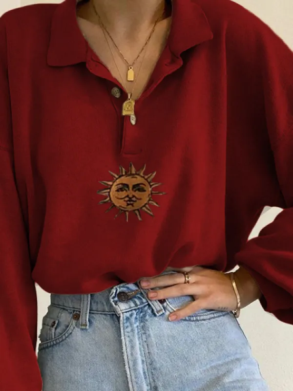 Sun Print Long Sleeve Sweatshirt - Oasisjoy.com 