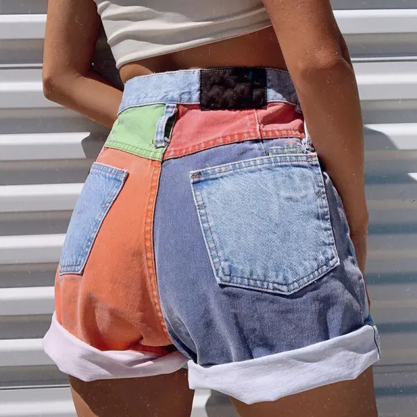 Vintage Casual Color Block Shorts - Veveeye.com 