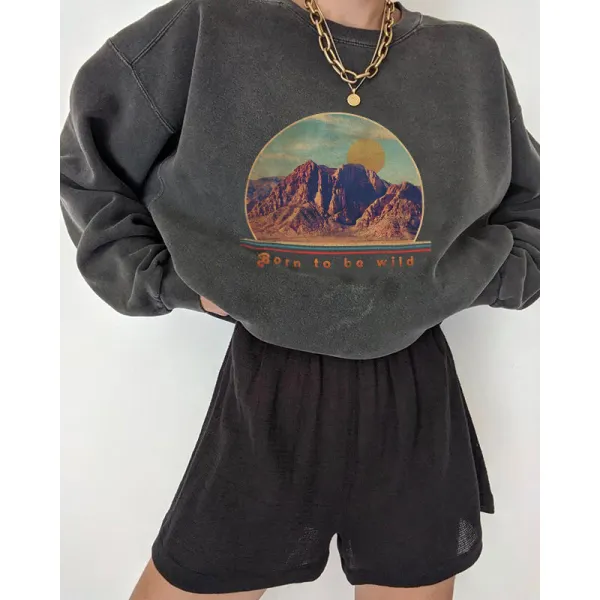 Canyon Letter Print All-match Casual Loose Sweatshirt - Veveeye.com 