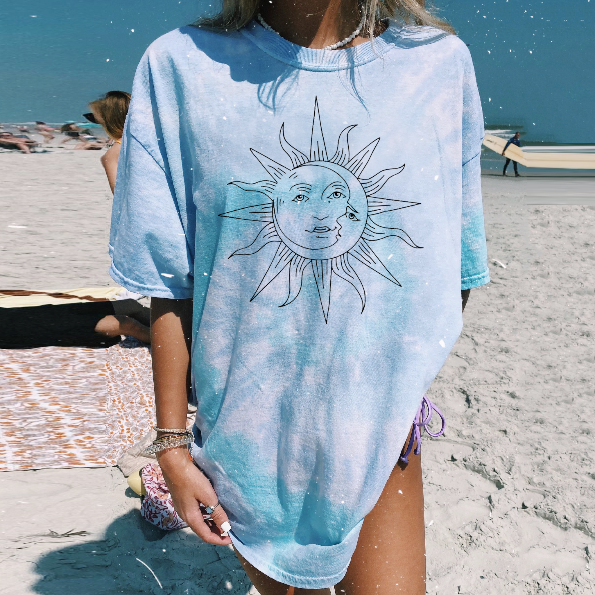 T-shirt Long Décontracté Imprimé Tie Dye Sun Moon