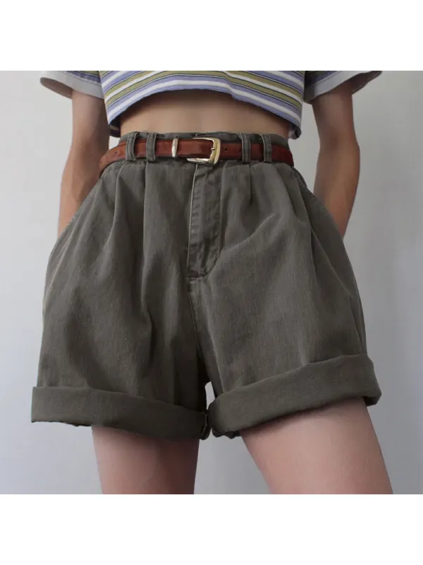 Vintage Loose Solid Color Shorts - Cominbuy.com 