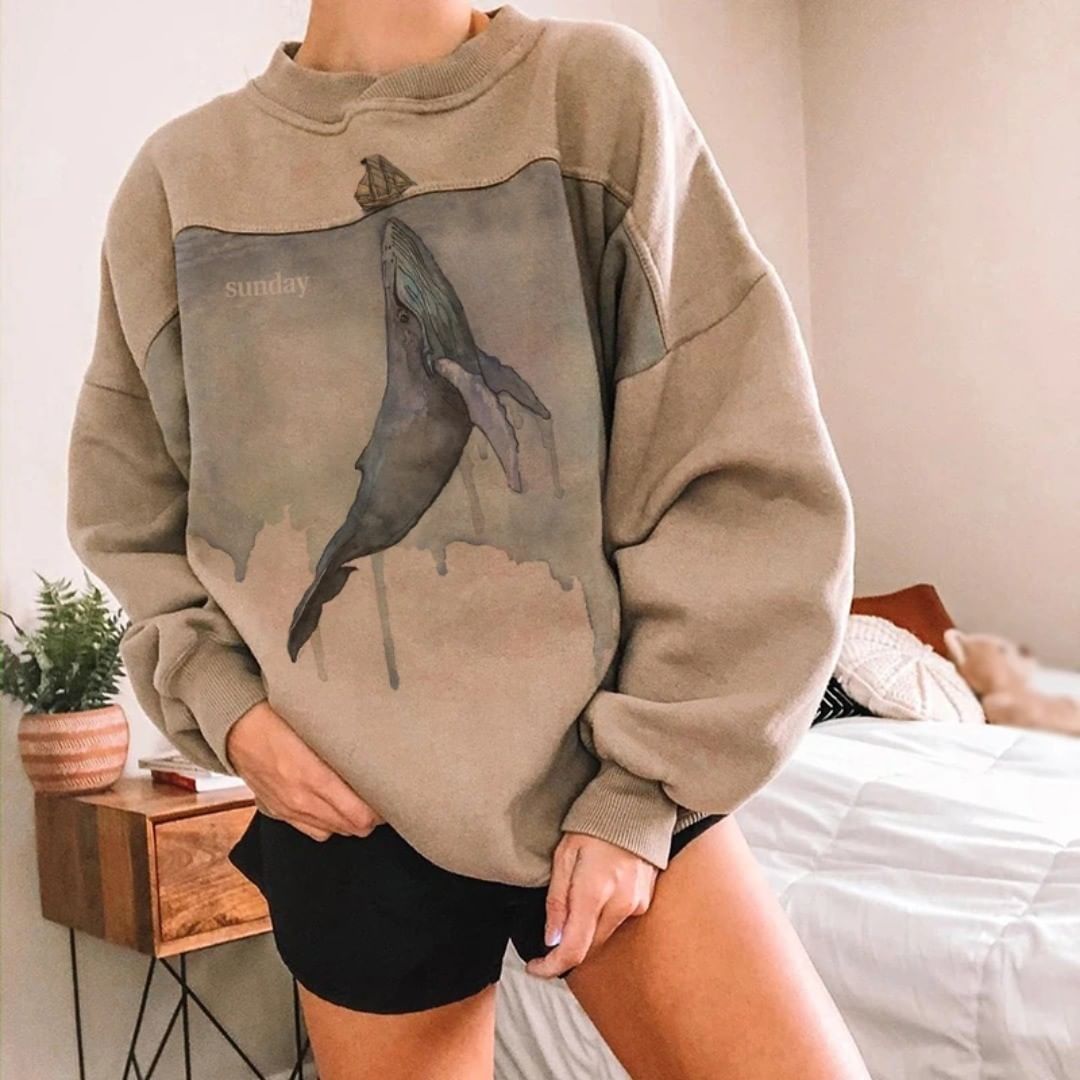 Womens Fashion Round Neck Embroidered Loose Sweatshirt Wq42