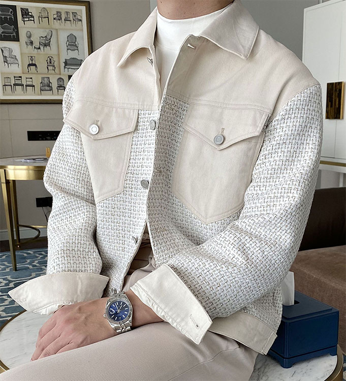 Men's Autumn And Winter Elegant Tweed Stitching Jacket